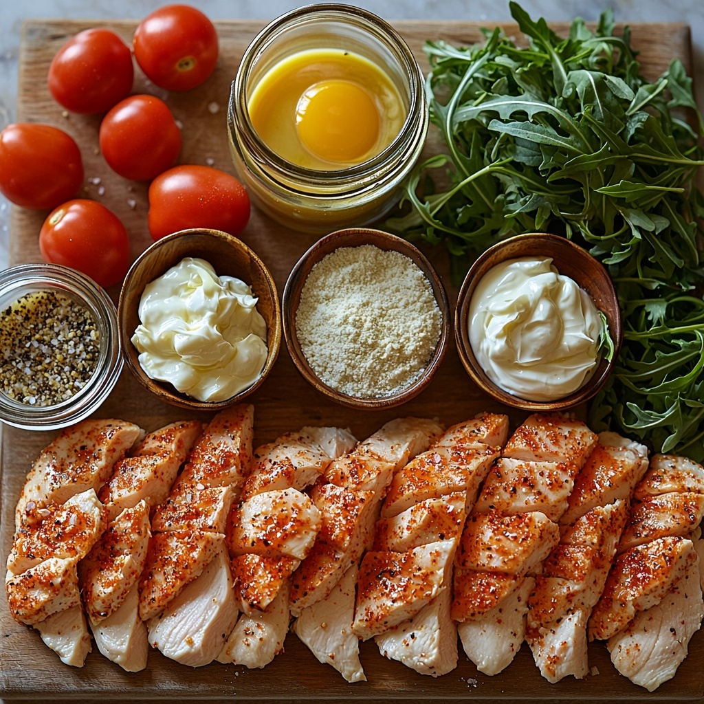 A beautifully styled flat lay of fresh Mediterranean chickpea salad sandwich ingredients arranged neatly on a clean white marble surface. Center a small bowl of firm, whole chickpeas with their light beige, slightly textured surface. Surround it with finely diced bright red and yellow bell pepper pieces, vibrant green sliced green onions, and finely chopped deep red sun-dried tomatoes in separate small clear glass dishes. Include a small bowl of glossy black olives and a tiny bowl of minced dark brown dates. Scatter fresh, bright green parsley and mint leaves in small bunches around the bowls, their leafy textures contrasting with smooth ingredients. Arrange small piles of golden toasted bread slices diagonally to one side, showing their crisp edges and warm color. Place a rustic ceramic bowl of creamy off-white tahini with a small drizzle of lemon juice pooling on top, next to a clear glass with a splash of warm water. Artistically sprinkle dried spices—powdery oregano, coriander, cumin, zatar, black pepper, red pepper flakes, onion powder, and salt—in tiny piles or lightly dusted around the work area, showcasing their natural earthy tones from greenish-brown to warm reddish hues. Add fresh bright green salad greens artfully fanned out for texture and layers. Use soft natural light to create gentle shadows, highlighting the vibrant colors, varied textures, and fresh ingredients with a clean, minimalistic aesthetic. Overhead shot, top down view, flat lay photography, professional food styling --ar 1:1 --q 2 --s 750 --v 6.1