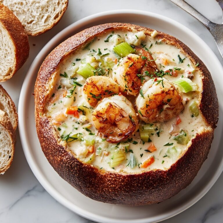 Stuffed Seafood Soup Bread Bowl Recipe