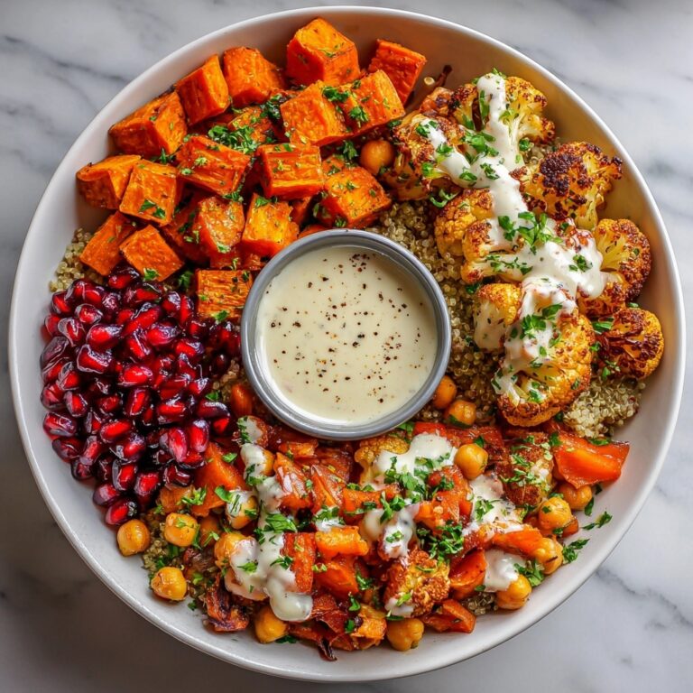 Golden Roasted Vegetable & Chickpea Harmony Bowl with Creamy Tahini Drizzle Recipe