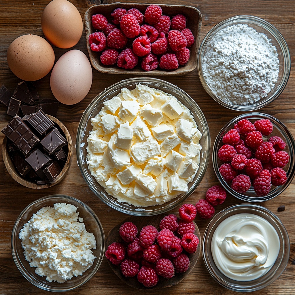 4 boneless skinless chicken breasts butterflied, small bowls with all-purpose flour, beaten eggs, and Italian-style breadcrumbs mixed with grated Parmesan cheese, finely chopped fresh basil, garlic powder, salt, and black pepper arranged neatly; cluster of vibrant red cherry tomatoes coated in olive oil with crushed garlic cloves, scattered fresh basil leaves, torn creamy white burrata cheese pieces placed to show texture; small dish of golden olive oil; ingredients laid out on a clean white or light natural wood surface to enhance colors and textures; bright natural lighting emphasizing the contrast between crispy breadcrumb mixture, smooth burrata, glossy tomatoes, and fresh herbs; rustic yet elegant styling with minimal shadows, slight depth and focus on details of each element, fresh and inviting composition, overhead shot, top down view, flat lay photography, professional food styling --ar 1:1 --q 2 --s 750 --v 6.1