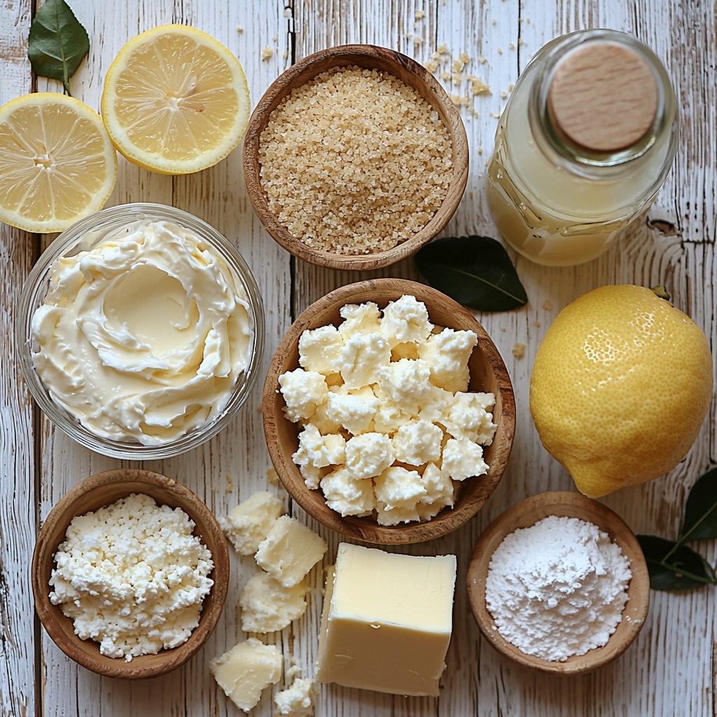 cream cheese softened in a small bowl with creamy, smooth texture; sour cream in a glass jar showcasing its thick white consistency; shredded cheddar cheese in a neat pile displaying vibrant orange-yellow color and crumbly texture; chopped green onions with bright green whites and deep green tops scattered slightly nearby; crispy crumbled bacon pieces in a small rustic dish highlighting their rich reddish-brown, crunchy appearance; an unopened packet of ranch seasoning mix with visible text and branding; optional diced jalapeño pieces with glossy dark green skin and seeds visible; all ingredients arranged artfully on a clean white marble surface, spaced evenly with natural light casting soft shadows, minimalistic styling with delicate linen napkin and wooden utensils subtly included for warmth overhead shot, top down view, flat lay photography, professional food styling --ar 1:1 --q 2 --s 750 --v 6.1