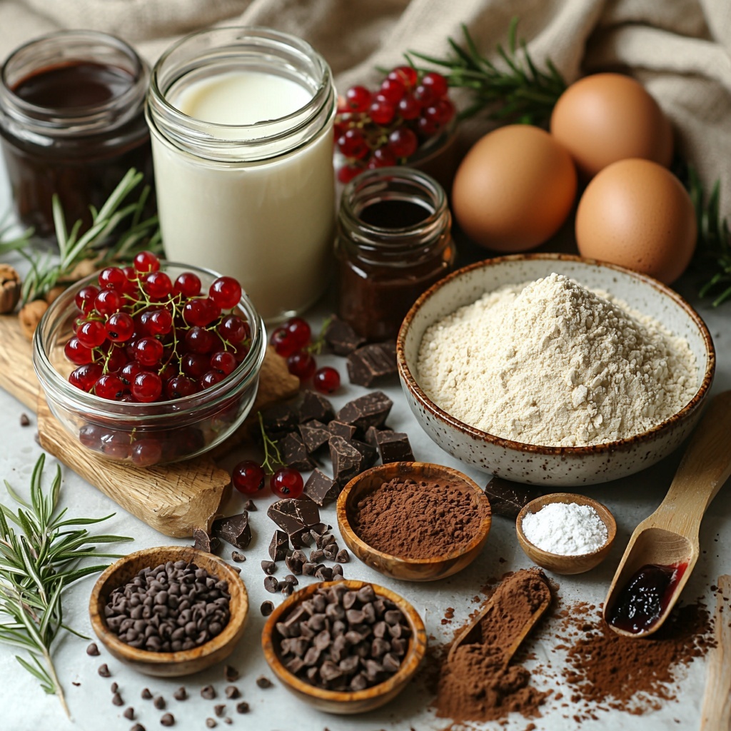 A clean light wooden surface with neatly arranged main ingredients for no-bake mini blackberry lavender cheesecakes: a small glass bowl filled with golden graham cracker crumbs, a clear measuring cup with melted butter shimmering softly, and a small bowl of fine white sugar; next to a smooth block of creamy white softened cream cheese on a rustic ceramic plate, a small bowl of sugar, and a tiny glass dish holding vanilla extract; fresh deep purple-black blackberries scattered artfully alongside a small bowl of glossy blackberry syrup and a halved lemon showing vibrant yellow flesh; a small white ramekin with dried delicate lavender buds, a glass of clear water, and a small plate with translucent gelatin sheets; a tall glass filled with freshly whipped heavy cream with soft peaks visible, sprinkled with sugar granules nearby; fresh lavender sprigs laying gently alongside the berries, all arranged with balanced spacing to highlight textures—the crumbly graham crackers, creamy cheese, luscious berries, and fluffy cream—with natural soft daylight illuminating the scene and casting subtle shadows, styled minimally with neutral linen napkins and light wooden utensils for an elegant yet approachable vibe, overhead shot, top down view, flat lay photography, professional food styling --ar 1:1 --q 2 --s 750 --v 6.1