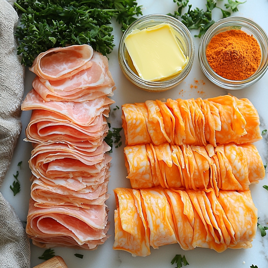 A clean, bright white wooden surface arranged with the main ingredients for mini no-bake cheesecakes: a small rustic bowl filled with fine golden-brown graham cracker crumbs mixed with dark, rich brown sugar, a glass measuring cup of melted golden-yellow unsalted butter reflecting light softly, a chilled glass jug of thick, creamy white heavy cream, a smooth block of softened cream cheese with creamy off-white texture resting on parchment paper, a delicate small bowl of fine white granulated sugar, a tiny ceramic dish of pale, creamy sour cream, a fresh lemon cut in half showing vibrant yellow juicy flesh, and a small glass bottle of amber vanilla extract with a wooden stopper. Each ingredient is spaced evenly with subtle natural shadows, some crumbs gently sprinkled around for texture, fresh lemon zest curls casually placed nearby for color contrast, and a clean, minimalist styling emphasizing natural colors and textures. The overall scene is bright, inviting, and perfectly staged for food photography. Overhead shot, top down view, flat lay photography, professional food styling --ar 1:1 --q 2 --s 750 --v 6.1