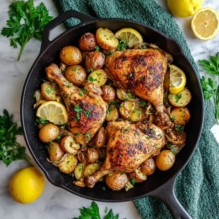 Herb-Roasted Chicken Leg Quarters with Potatoes, Shallots, and Lemon Recipe