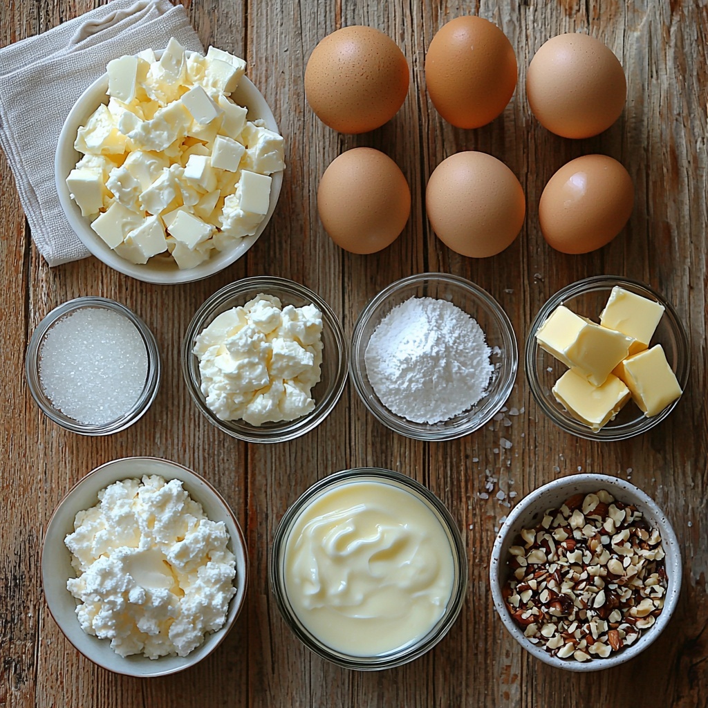 10- /Imagine prompt: A clean, light wooden surface arranged with the main ingredients for salted caramel puddings: a small clear glass bowl of golden granulated sugar crystals next to a small white dish holding two tablespoons of clear water; a vintage measuring cup filled with creamy, off-white heavy cream alongside a smaller glass of whole milk with a subtle pearly sheen; a small white bowl containing fine white cornstarch powder; four bright, glossy large egg yolks in a delicate white ceramic bowl, their rich warm orange color glowing; a tiny glass ramekin with pale golden unsalted butter cubes; a small glass jar of amber vanilla extract; a shallow white dish with coarse sea salt crystals sparkling slightly; and a dollop of fluffy whipped cream topped with crushed nuts in a small bowl, showcasing varied textures from smooth to crunchy. The ingredients are spaced evenly in a neat, harmonious layout with soft natural lighting highlighting the warm caramel tones, creamy textures, and fresh vibrant colors. The scene is styled with minimalistic props: a soft linen napkin folded casually to one side and subtle shadows that add depth without distraction. Overhead shot, top down view, flat lay photography, professional food styling --ar 1:1 --q 2 --s 750 --v 6.1