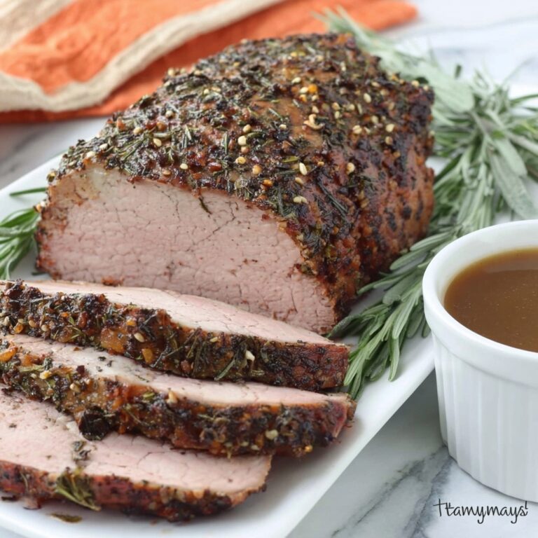 Herb Crusted Sirloin Tip Roast with Fennel Brown Gravy Recipe