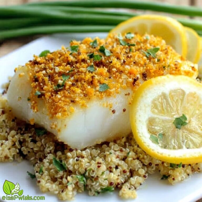 Garlic Lemon Cod with Crispy Quinoa Crust Recipe