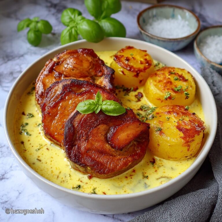 Garlic Butter Pork Chops with Cheesy Potato Bake Recipe